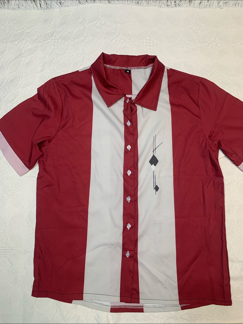 Retro inspired Men's Short Sleeve Button Shirt in Burgundy and Cream